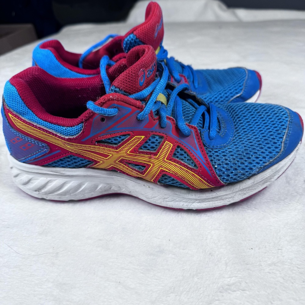ASICS Running Shoes Youth Size 5 Blue Red Yellow Mesh Lace Up EU 37.5 1014A185